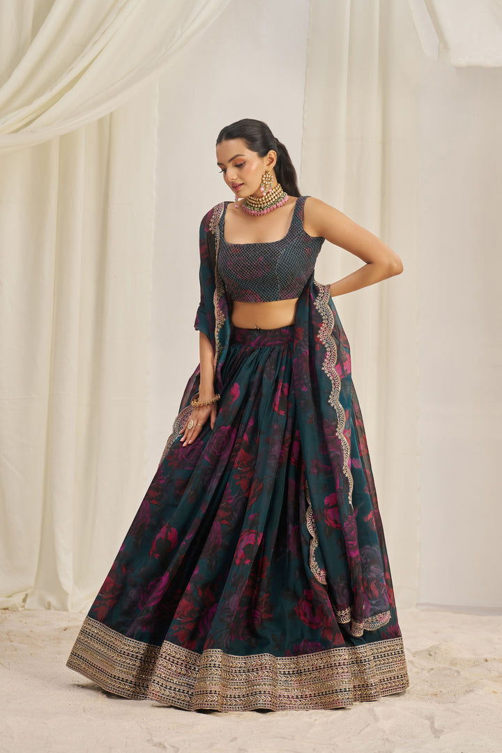 Modern Organza Printed Lehenga | Jari & Dori Work with Sequence Embroidery