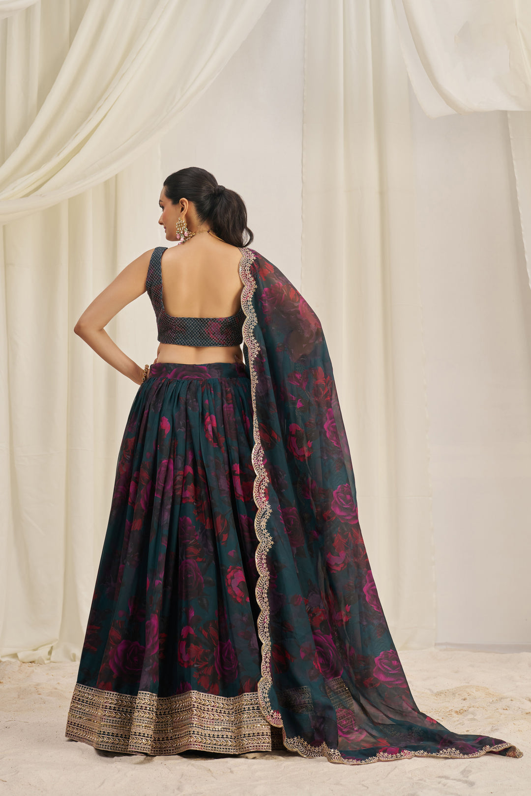 Modern Organza Printed Lehenga | Jari & Dori Work with Sequence Embroidery