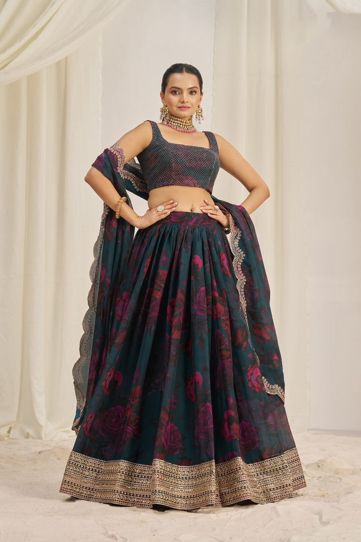 Modern Organza Printed Lehenga | Jari & Dori Work with Sequence Embroidery