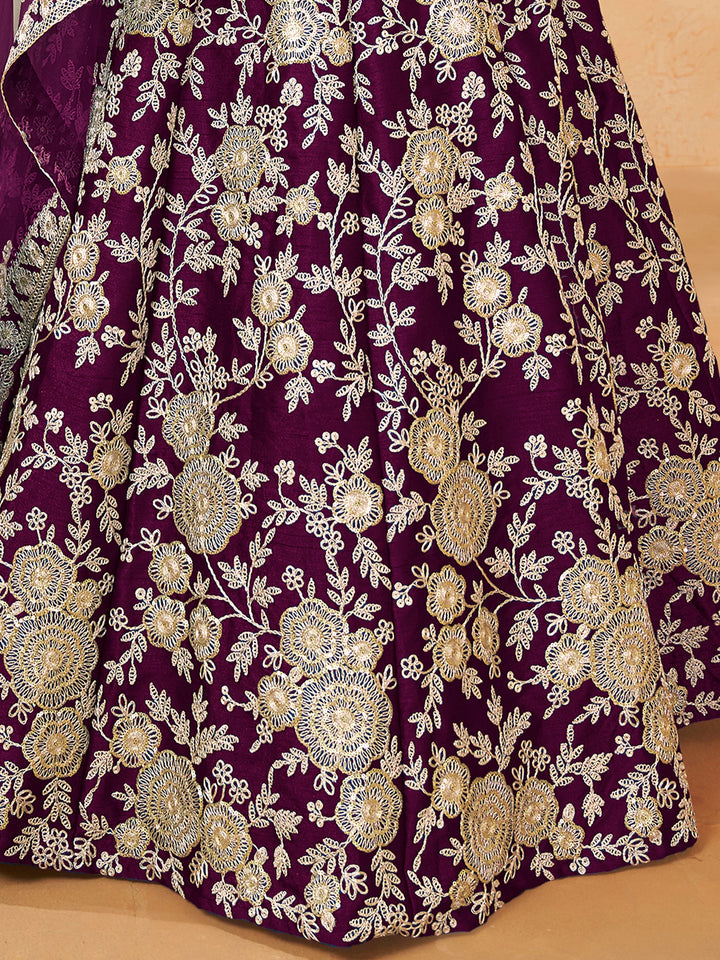 SpectacularÃƒâ€šÃ‚Â Wine Embroidered Silk Wedding Wear Lehenga Choli