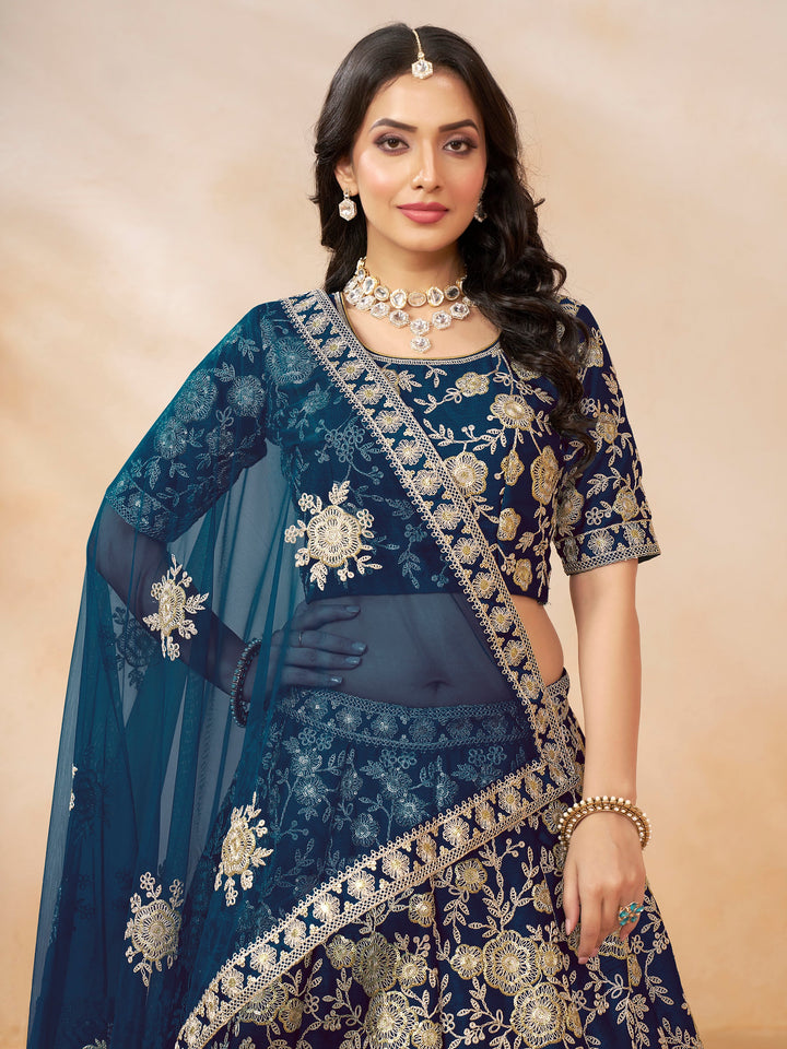 AstonishingÃƒâ€šÃ‚Â Blue Embroidered Silk Engagement Wear Lehenga Choli