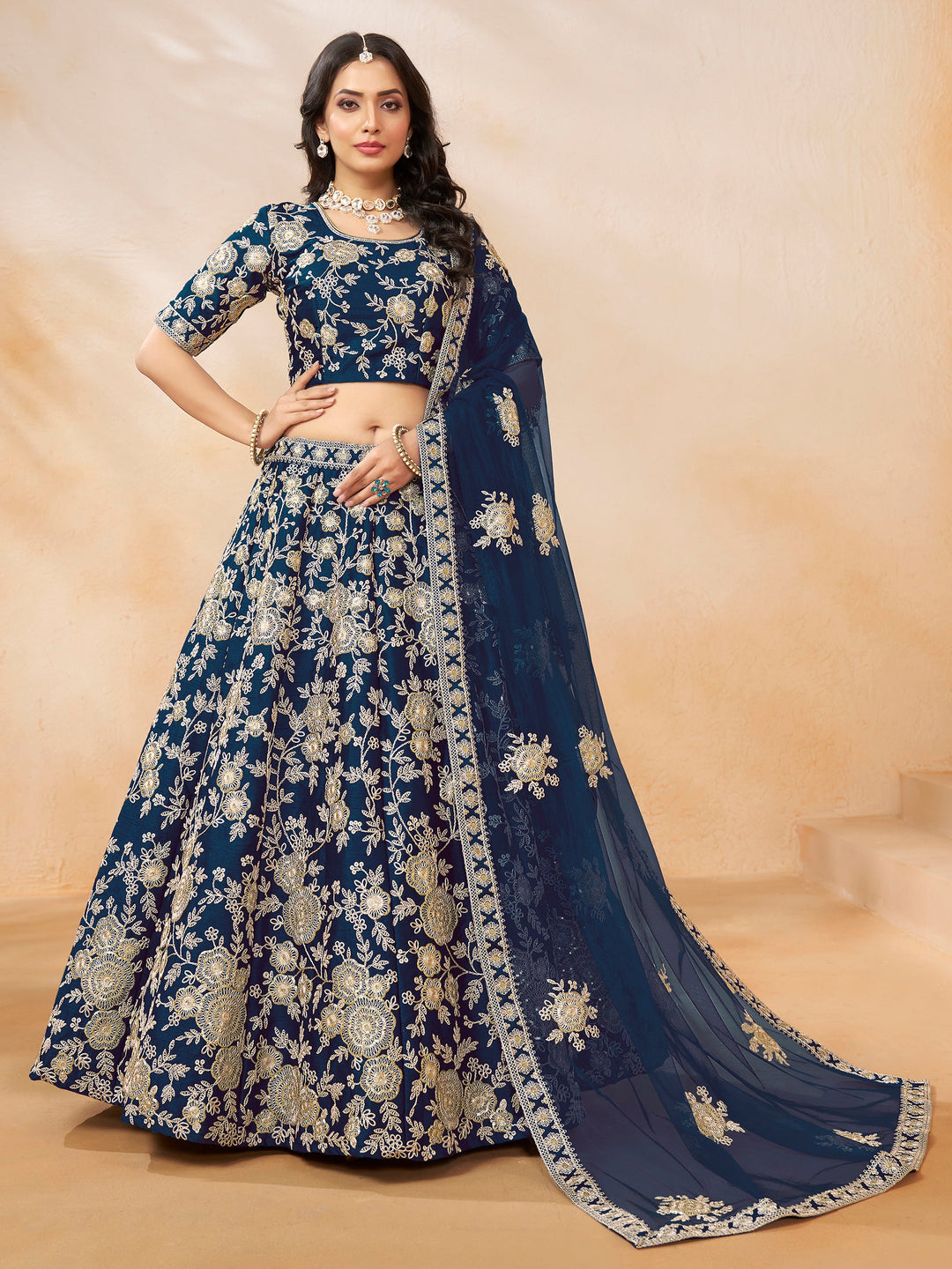 AstonishingÃƒâ€šÃ‚Â Blue Embroidered Silk Engagement Wear Lehenga Choli