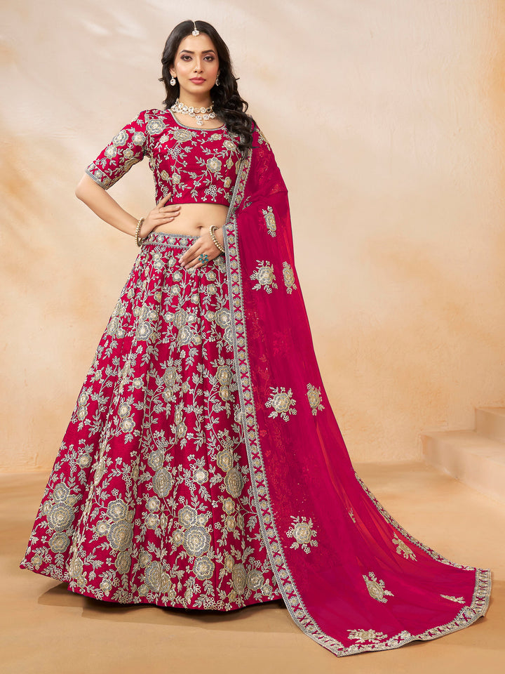 Beautiful Pink Embroidered Silk Wedding Lehenga Choli With Dupatta