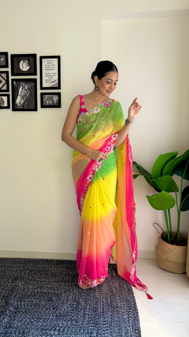 Stunning Faux Georgette Saree with | An Exclusive Designer Masterpiece