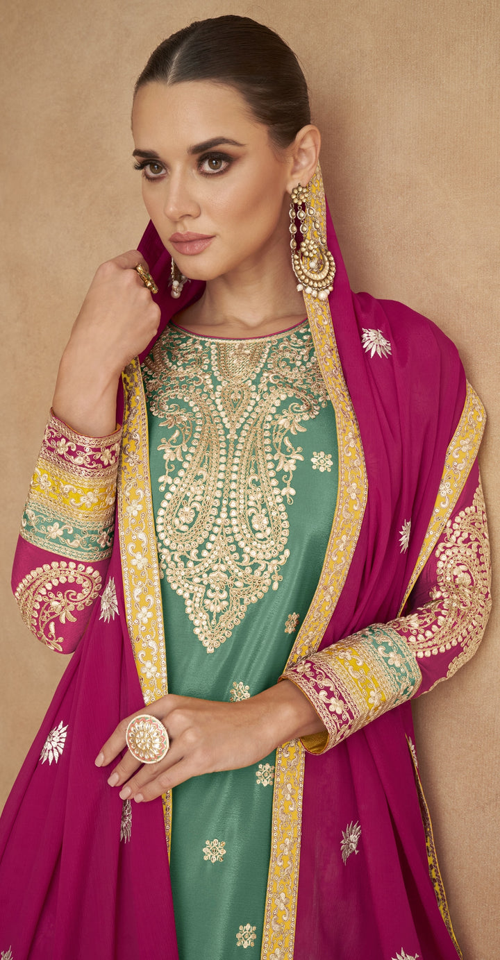 Chinon Silk Salwar Kameez with Intricate Embroidery | Elegant Ethnic Wear for Women