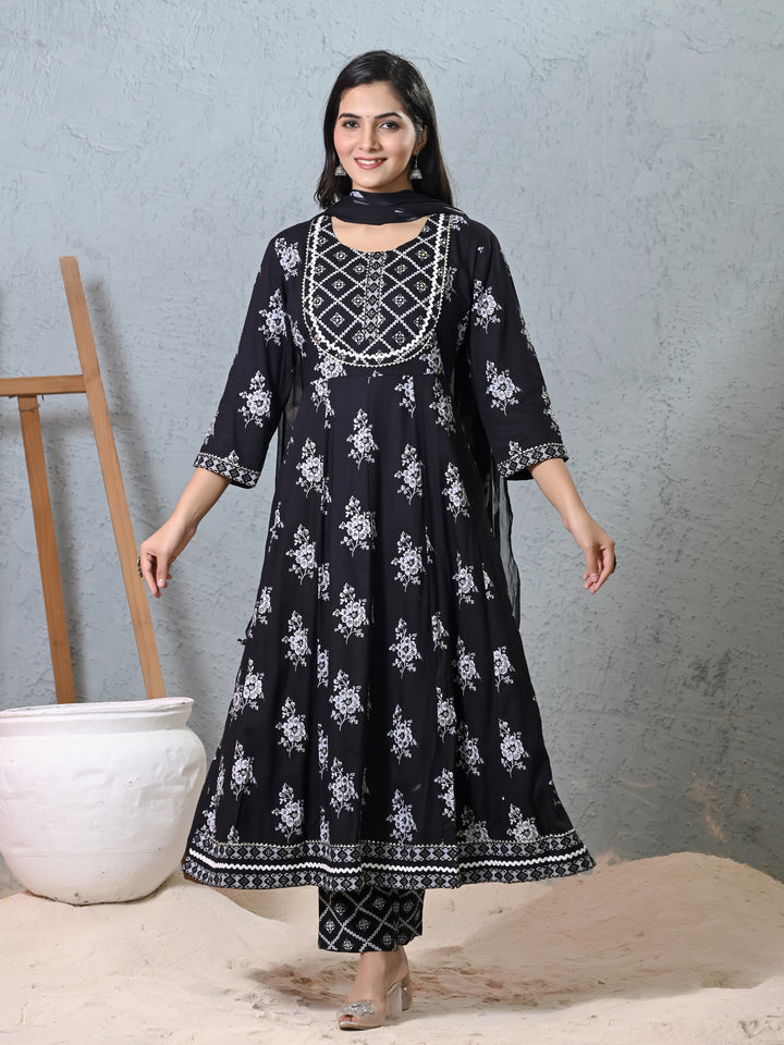 Stylish Black Rayon Salwar Kameez with Embroidery | Comfortable Ethnic Wear for Women