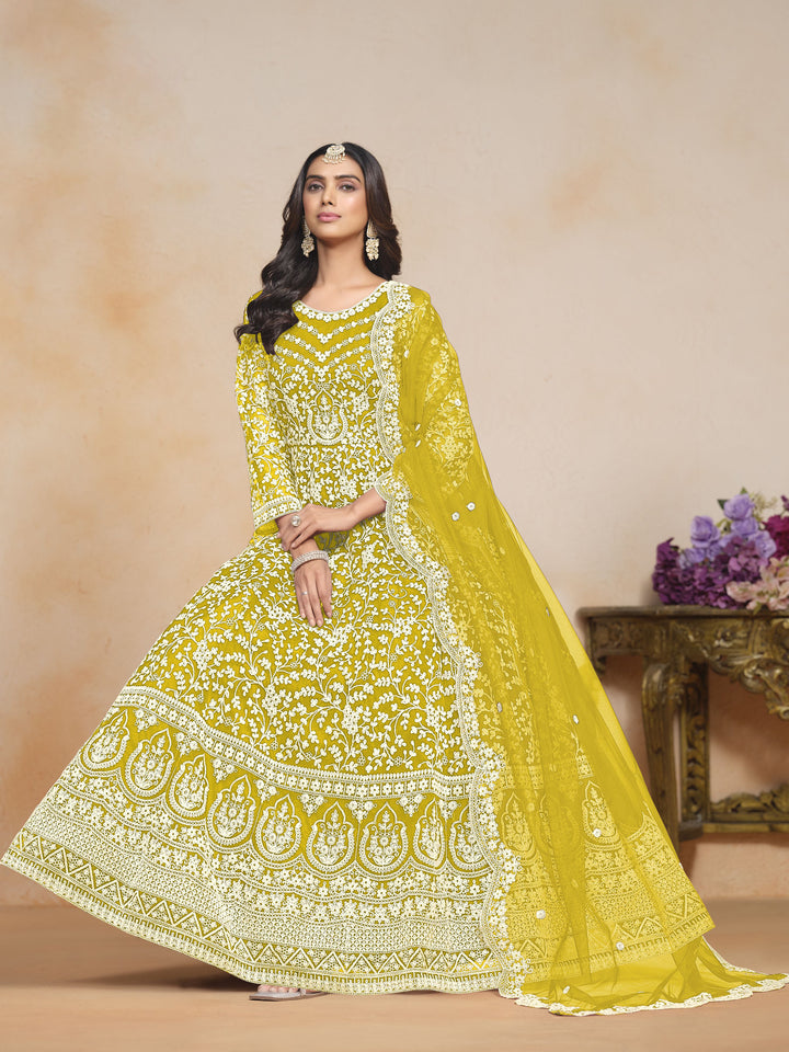 Designer Salwar Kameez with Intricate Embroidery in Net and Santoon | Perfect for Weddings and Celebrations