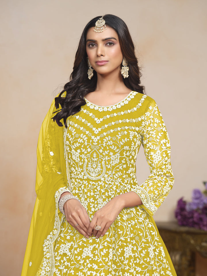 Designer Salwar Kameez with Intricate Embroidery in Net and Santoon | Perfect for Weddings and Celebrations