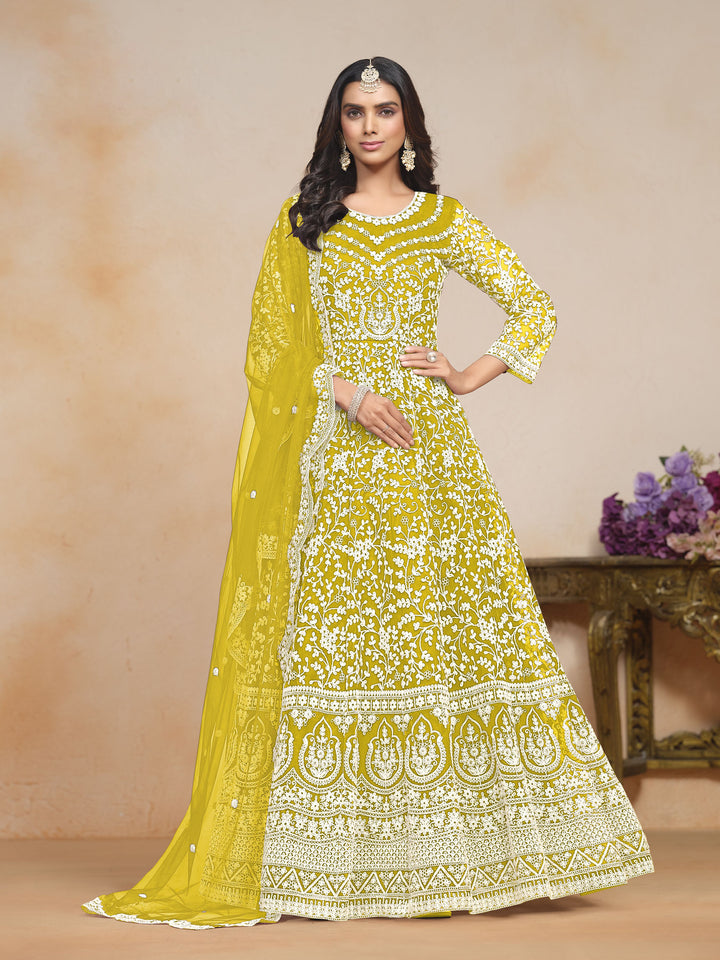 Designer Salwar Kameez with Intricate Embroidery in Net and Santoon | Perfect for Weddings and Celebrations