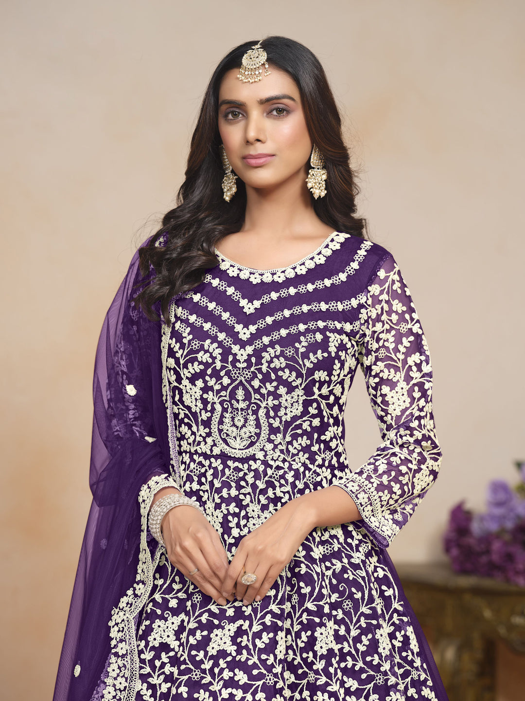 Designer Salwar Kameez with Intricate Embroidery in Net and Santoon | Perfect for Weddings and Celebrations