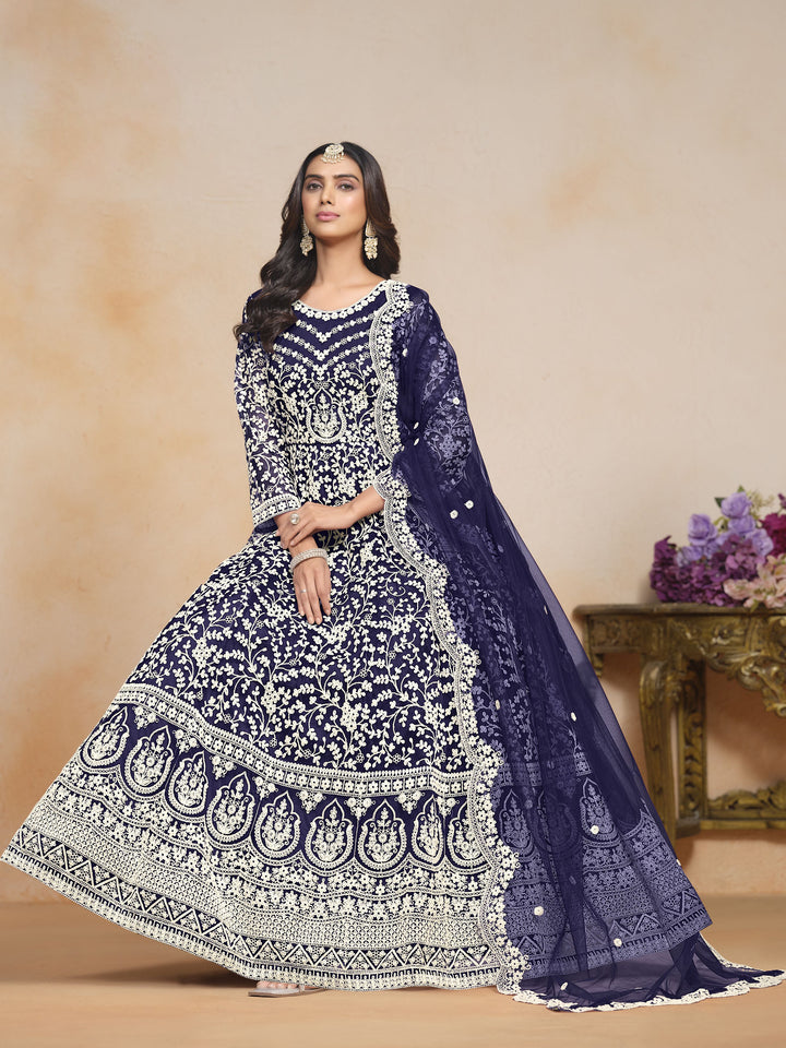 Designer Salwar Kameez with Intricate Embroidery in Net and Santoon | Perfect for Weddings and Celebrations