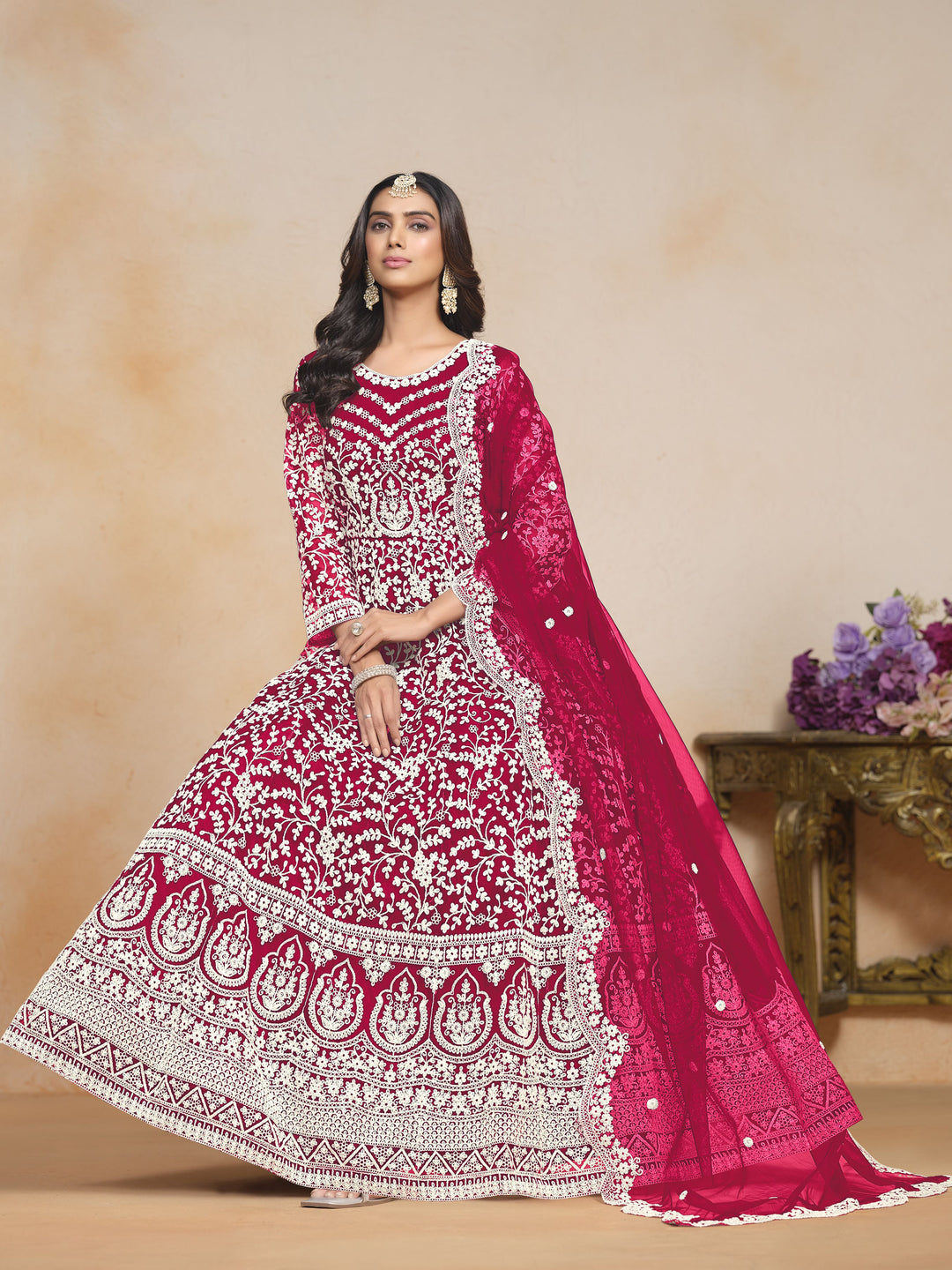 Designer Salwar Kameez with Intricate Embroidery in Net and Santoon | Perfect for Weddings and Celebrations