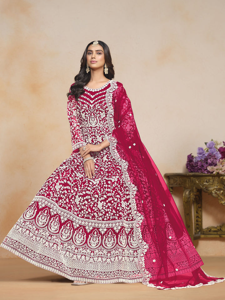 Designer Salwar Kameez with Intricate Embroidery in Net and Santoon | Perfect for Weddings and Celebrations