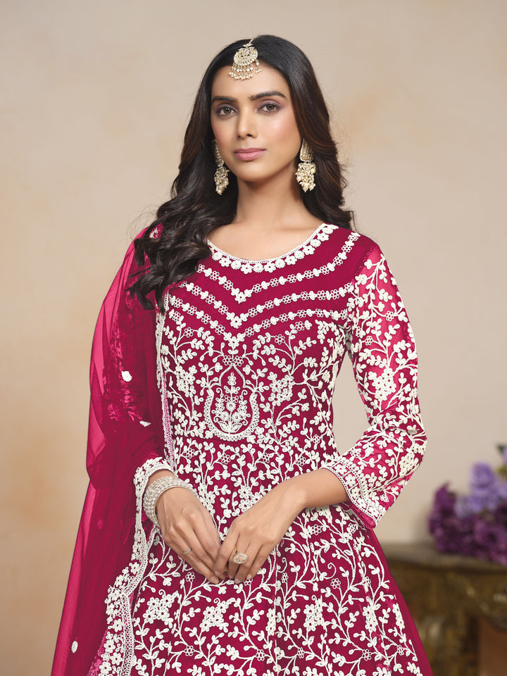 Designer Salwar Kameez with Intricate Embroidery in Net and Santoon | Perfect for Weddings and Celebrations