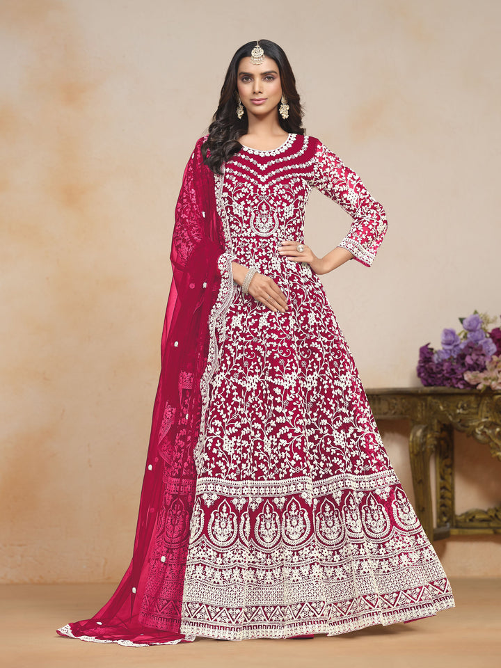 Designer Salwar Kameez with Intricate Embroidery in Net and Santoon | Perfect for Weddings and Celebrations