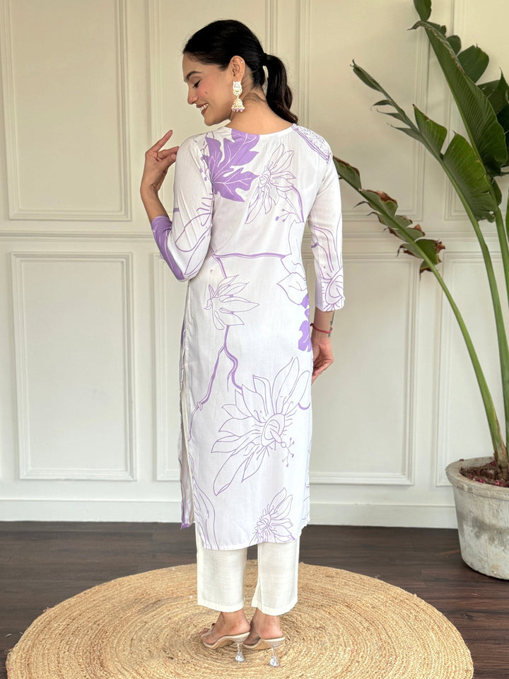 Bewitching White Printed Rayon Festival Wear Suit Pant With Dupatta