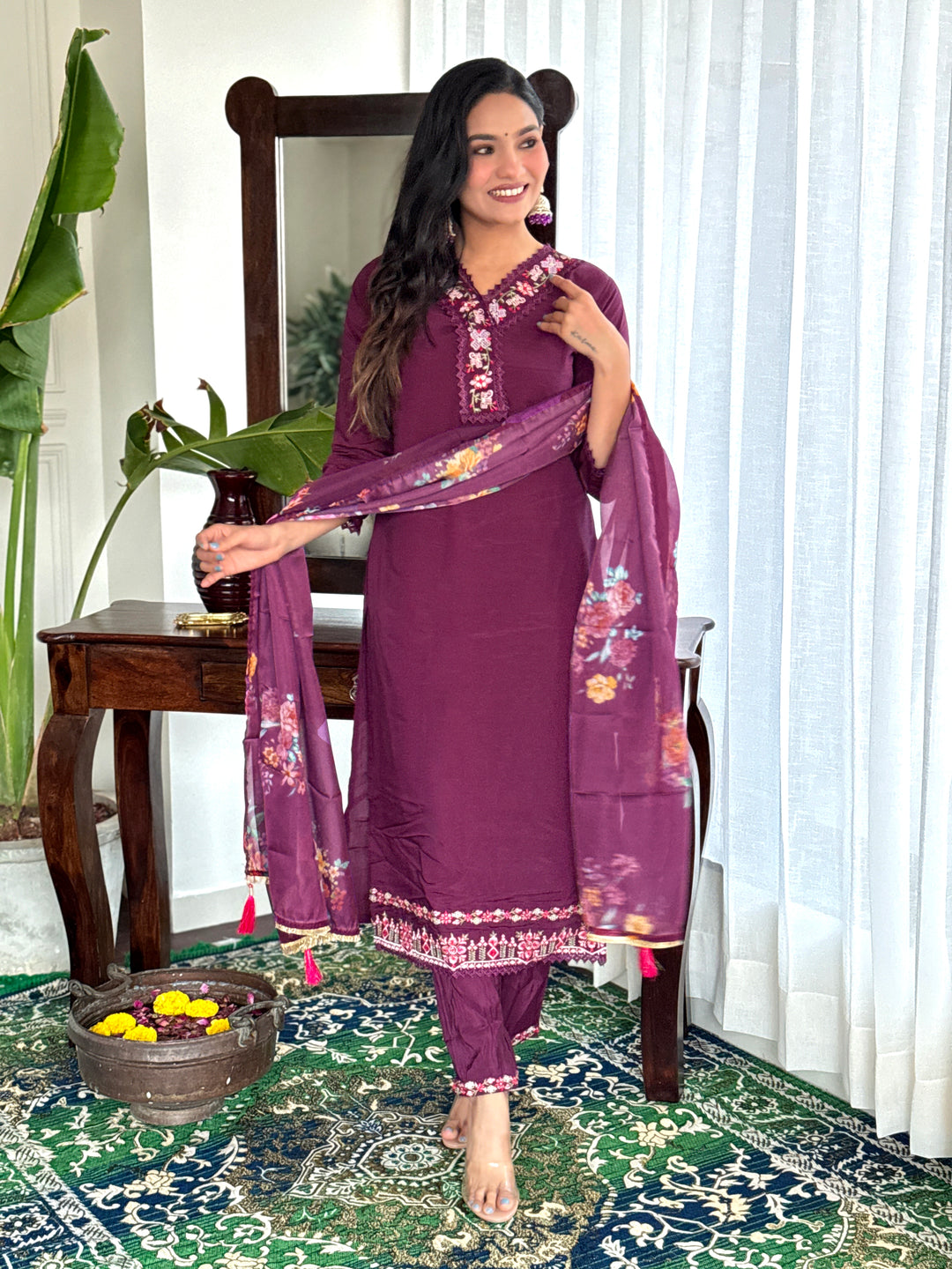 Chanderi Salwar Kameez with Elegant Embroidery and vibrant Dupatta | Festive Wear for Women