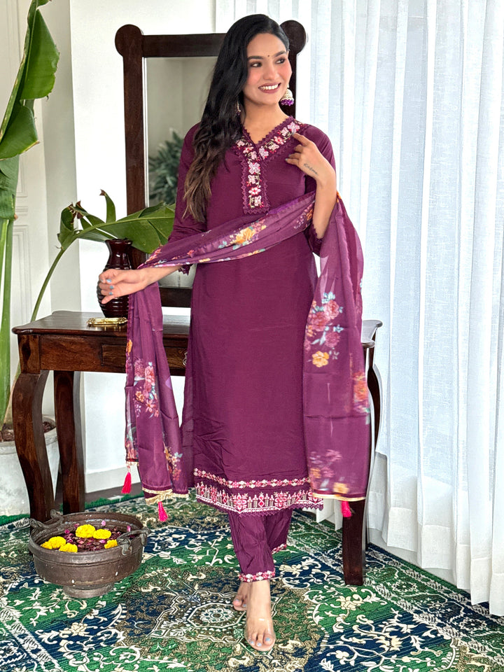 Exquisite Burgundy Chanderi Silk Kameez Set | Perfect for Festive Celebrations