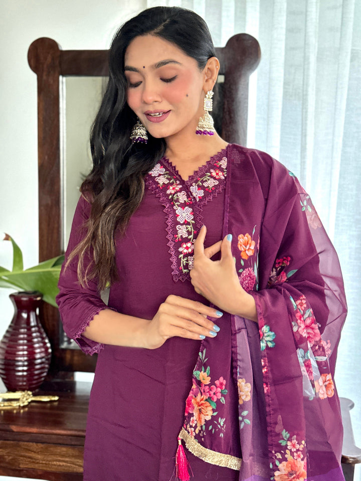 Exquisite Burgundy Chanderi Silk Kameez Set | Perfect for Festive Celebrations