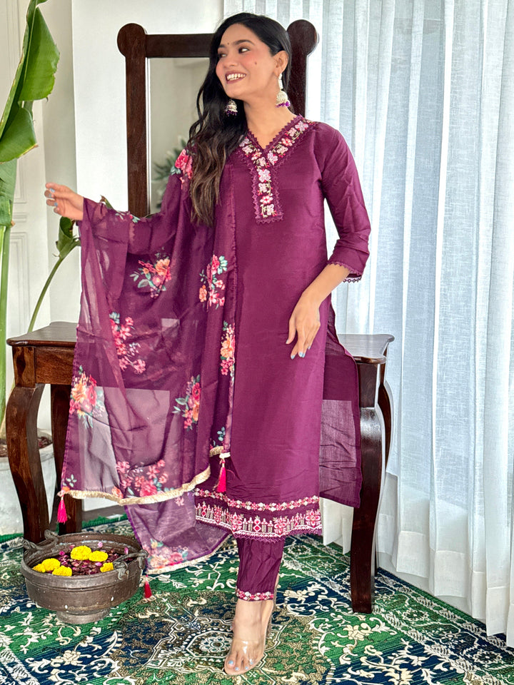 Exquisite Burgundy Chanderi Silk Kameez Set | Perfect for Festive Celebrations