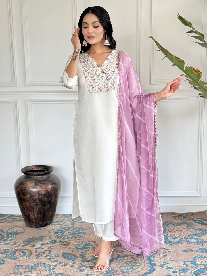 Classic White Chanderi Silk Suit | Designer Salwar Kameez for Festive Wear