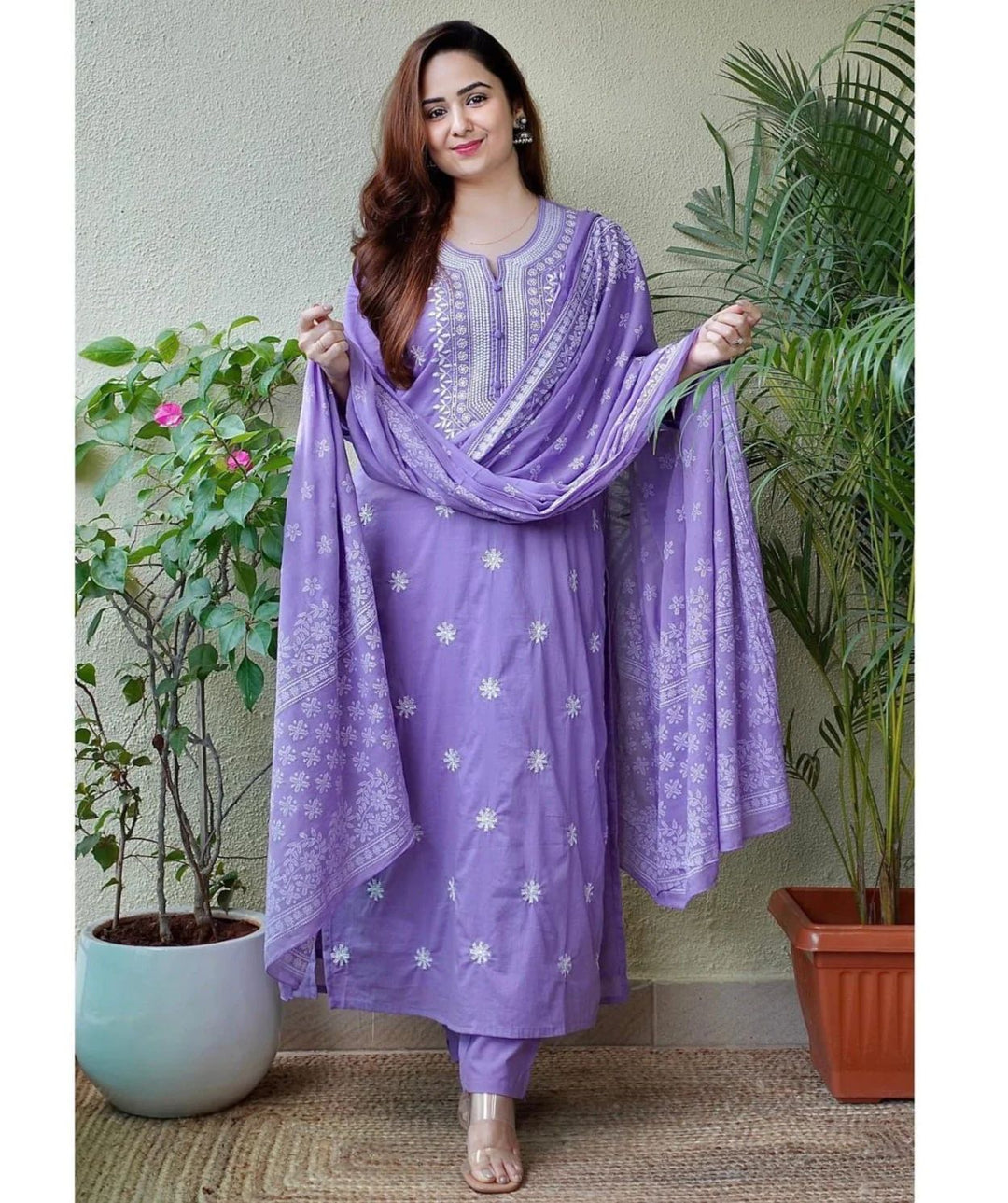 Lavender Cotton Salwar Kameez with Intricate Embroidery | Elegant Ethnic Wear for Women