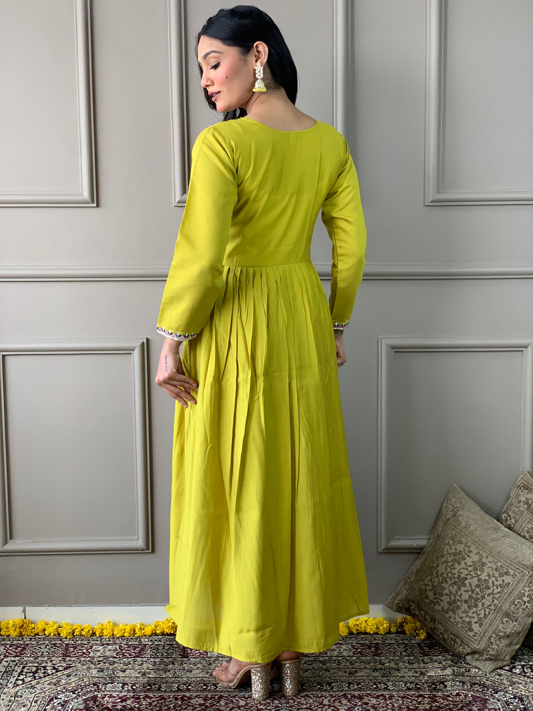 Lemon Viscose Chanderi Salwar Kameez with Floral Dupatta | Elegant Ethnic Wear