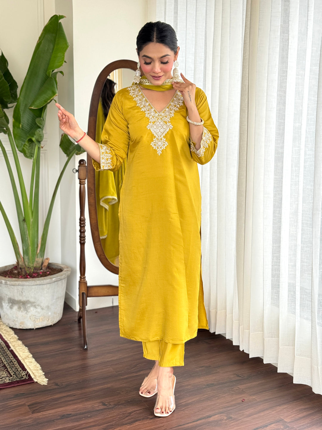 Yellow Chanderi Salwar Suit | Luxurious Embroidery & Stylish Dupatta