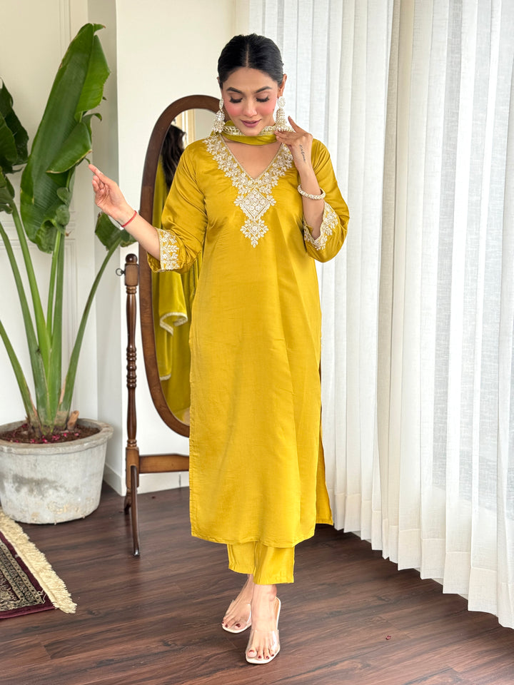 Yellow Chanderi Salwar Suit | Luxurious Embroidery & Stylish Dupatta