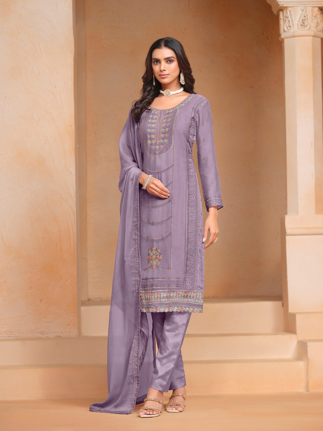 Chic Organza Chiffon Salwar Kameez with Santoon Lining | Festive Ethnic Wear