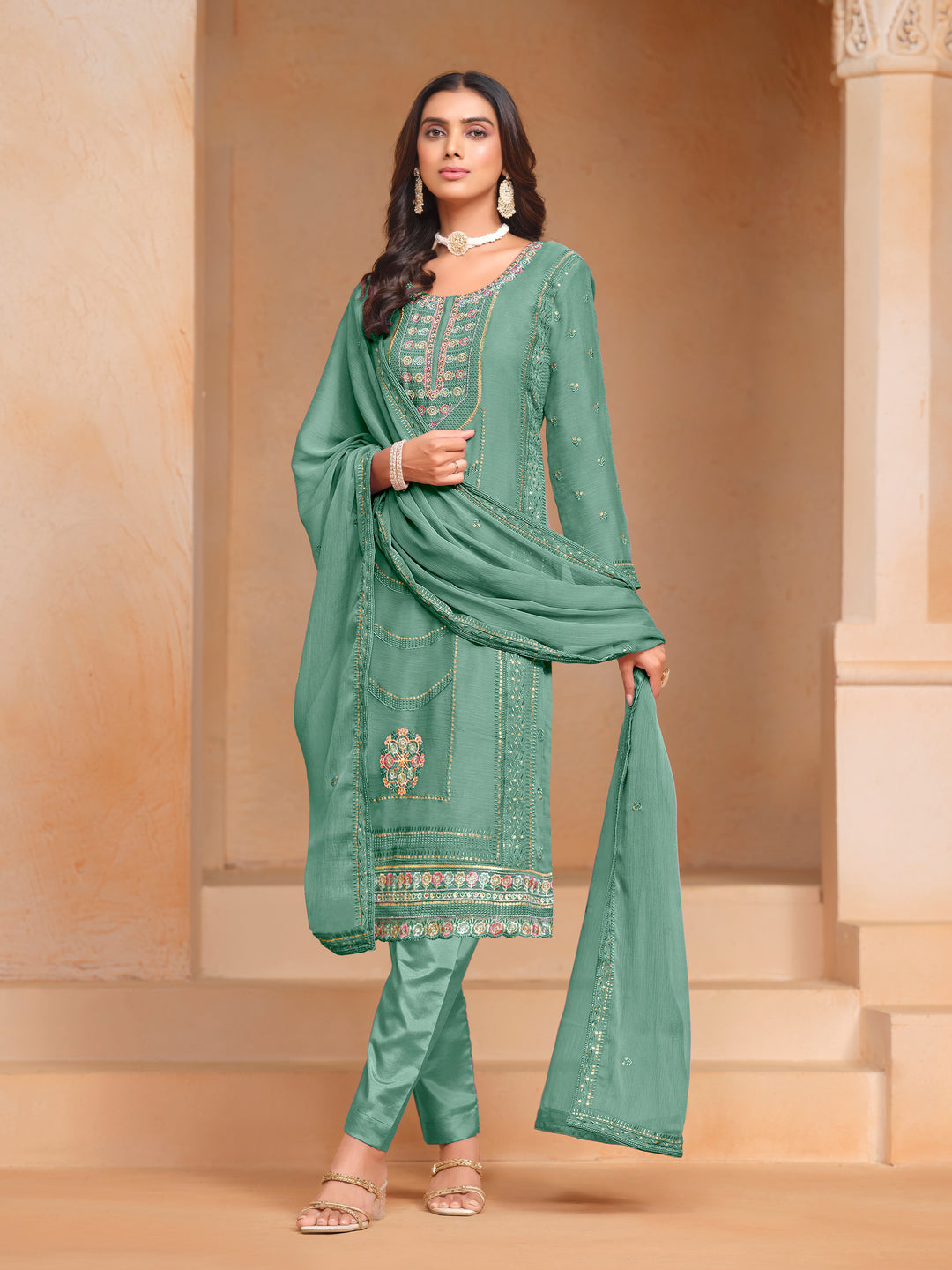 Chic Organza Chiffon Salwar Kameez with Santoon Lining | Festive Ethnic Wear