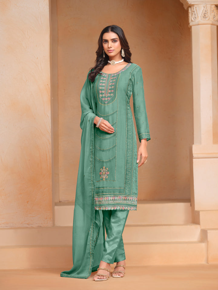 Chic Organza Chiffon Salwar Kameez with Santoon Lining | Festive Ethnic Wear