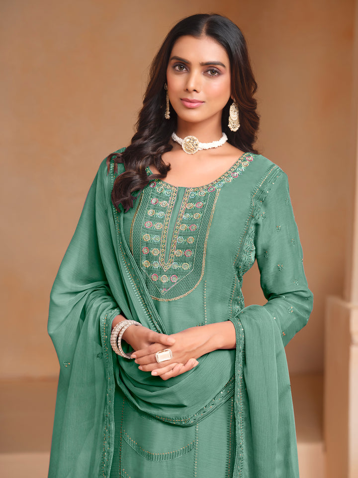 Chic Organza Chiffon Salwar Kameez with Santoon Lining | Festive Ethnic Wear