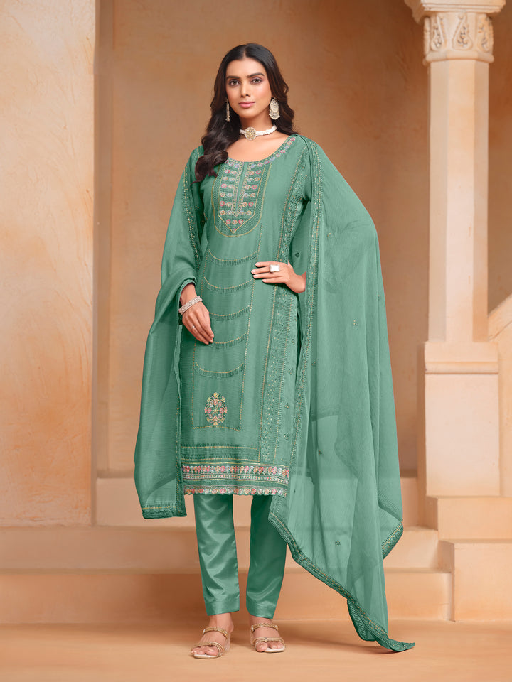 Chic Organza Chiffon Salwar Kameez with Santoon Lining | Festive Ethnic Wear