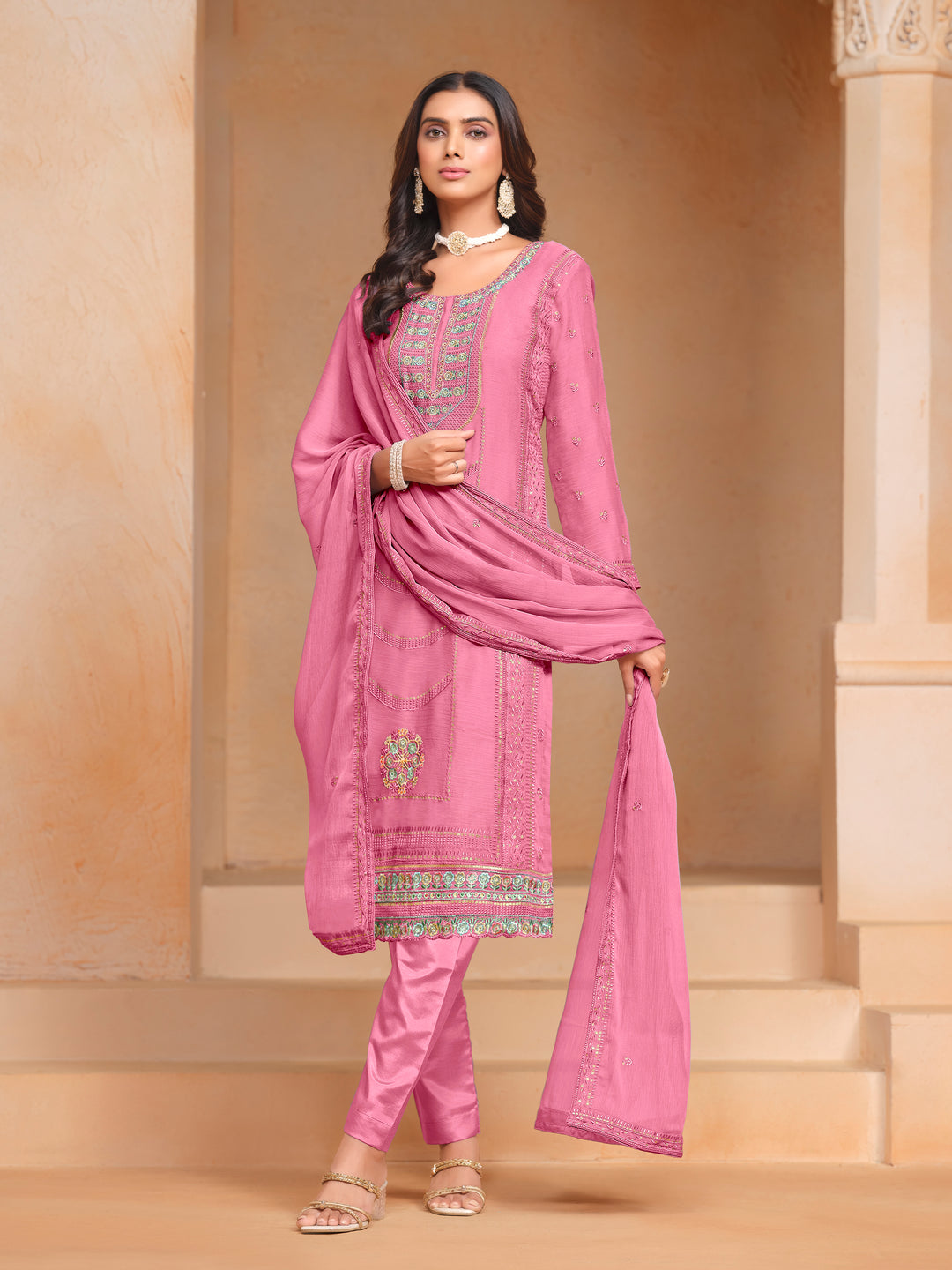 Chic Organza Chiffon Salwar Kameez with Santoon Lining | Festive Ethnic Wear