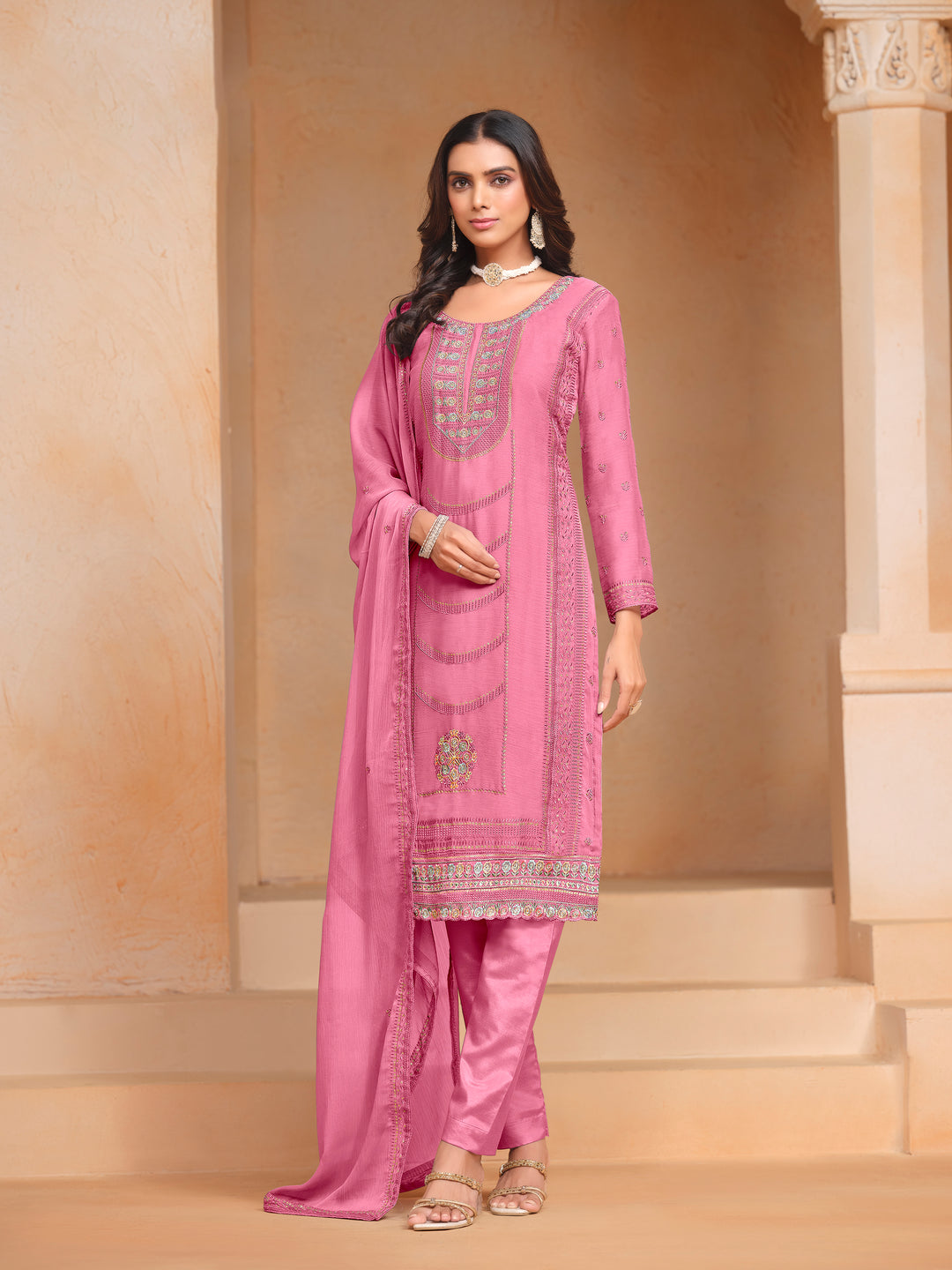 Chic Organza Chiffon Salwar Kameez with Santoon Lining | Festive Ethnic Wear