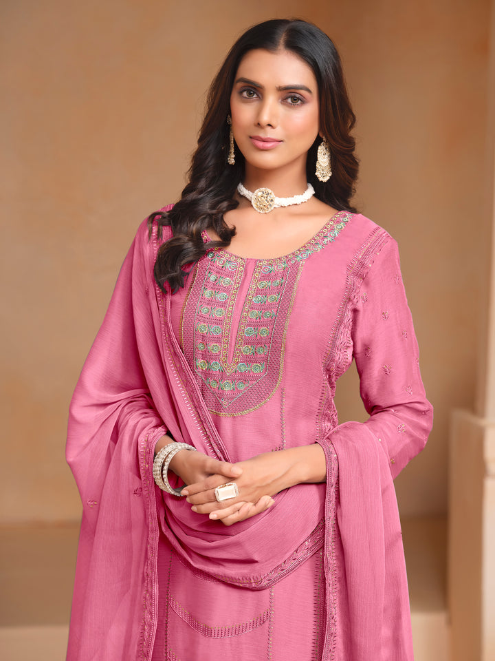 Chic Organza Chiffon Salwar Kameez with Santoon Lining | Festive Ethnic Wear