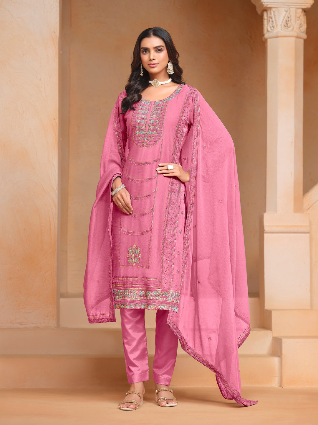 Chic Organza Chiffon Salwar Kameez with Santoon Lining | Festive Ethnic Wear