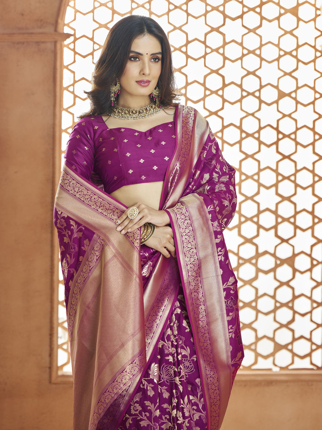 Sophisticated Purple Banarasi Silk Saree with Purple Blouse | Traditional Ensemble