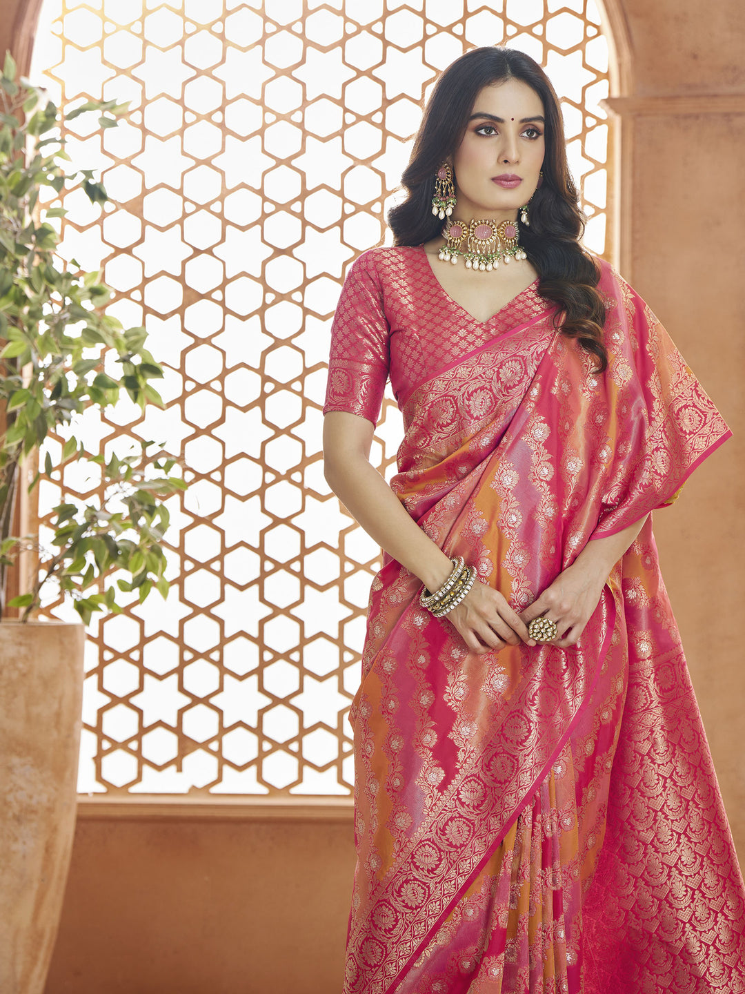 Pink Banarasi Silk Saree with Pink Blouse | Beauty for Grand Occasions