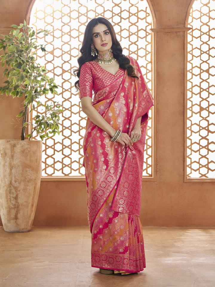 Pink Banarasi Silk Saree with Pink Blouse | Beauty for Grand Occasions