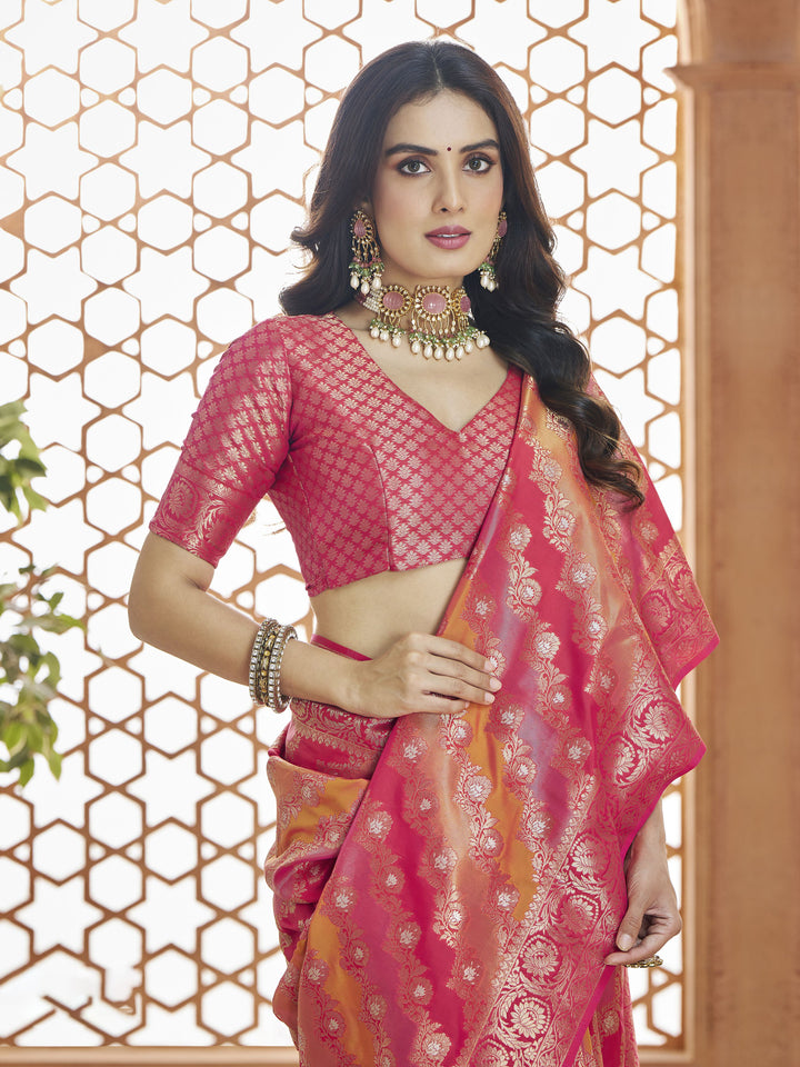 Pink Banarasi Silk Saree with Pink Blouse | Beauty for Grand Occasions