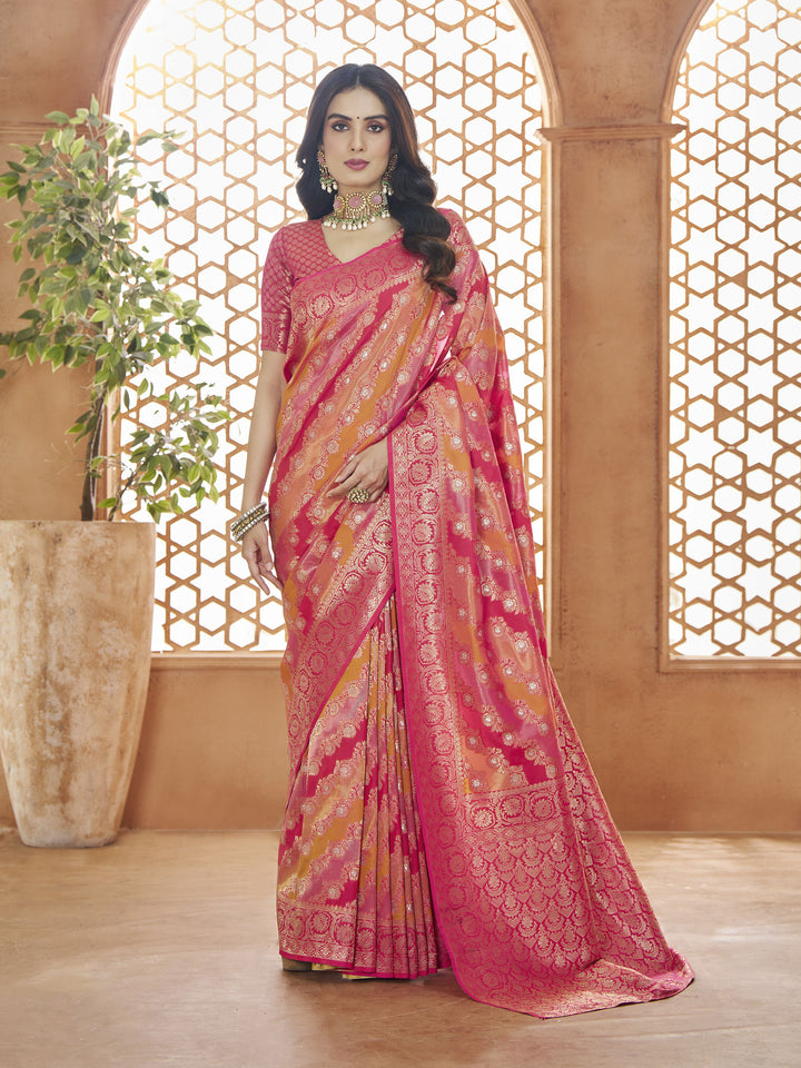 Pink Banarasi Silk Saree with Pink Blouse | Beauty for Grand Occasions