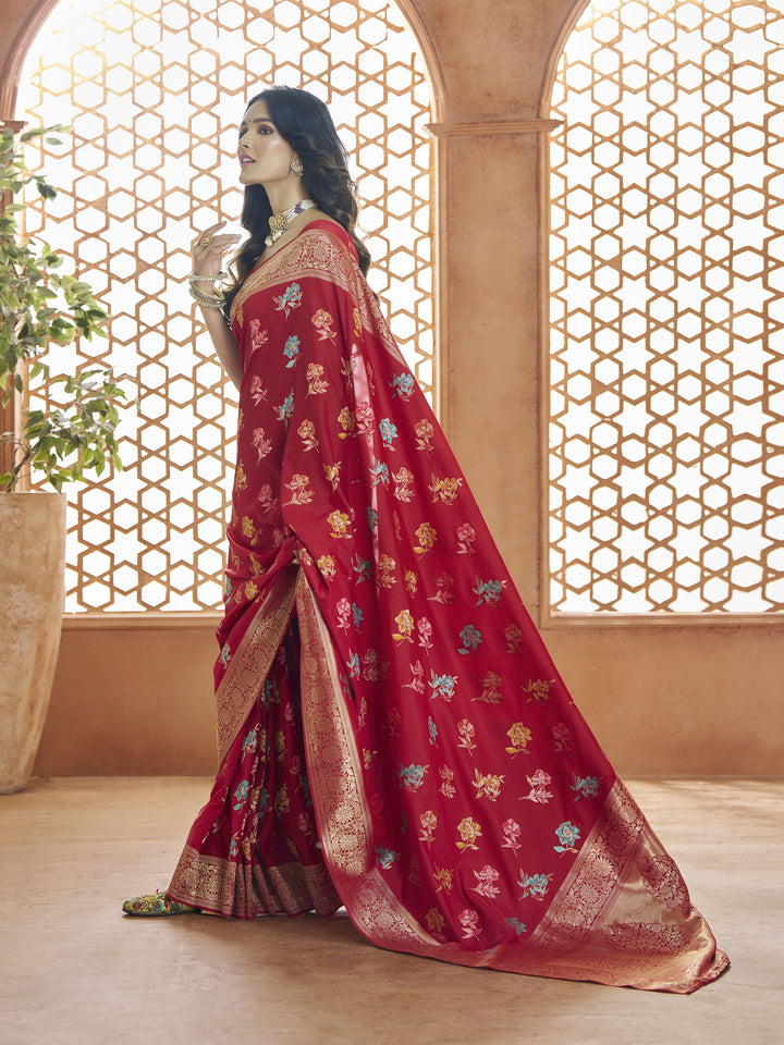 Red Banarasi Silk Saree with Red Blouse | Elegance Redefined for Weddings