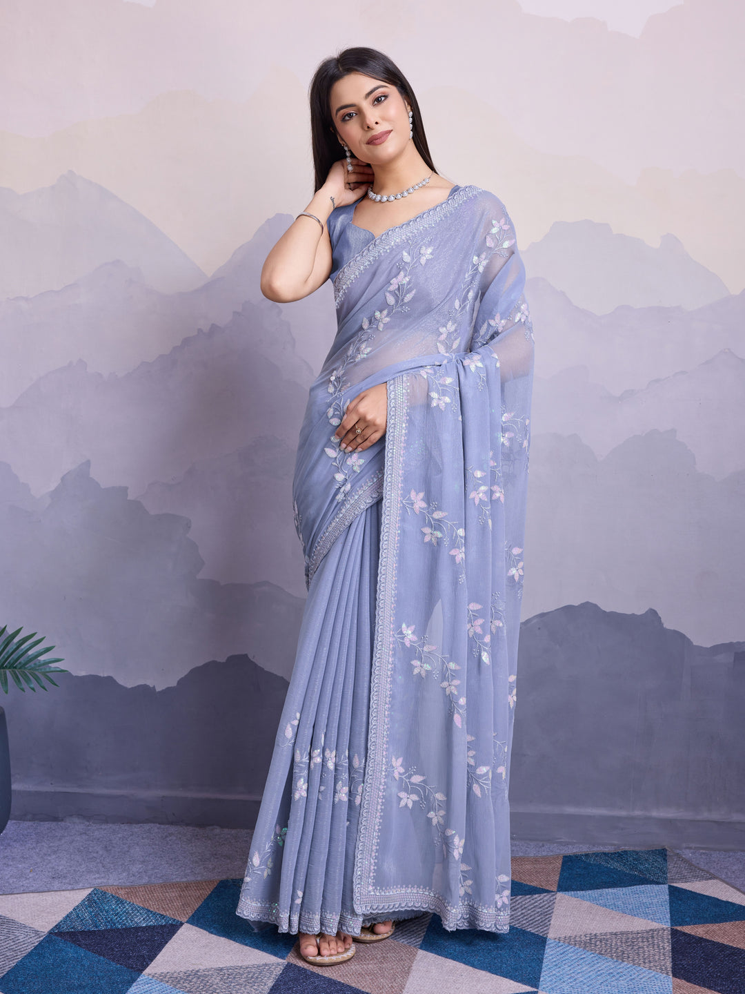 Simmer Chiffon Saree | A Designer Saree for Grand Occasions with Premium Work