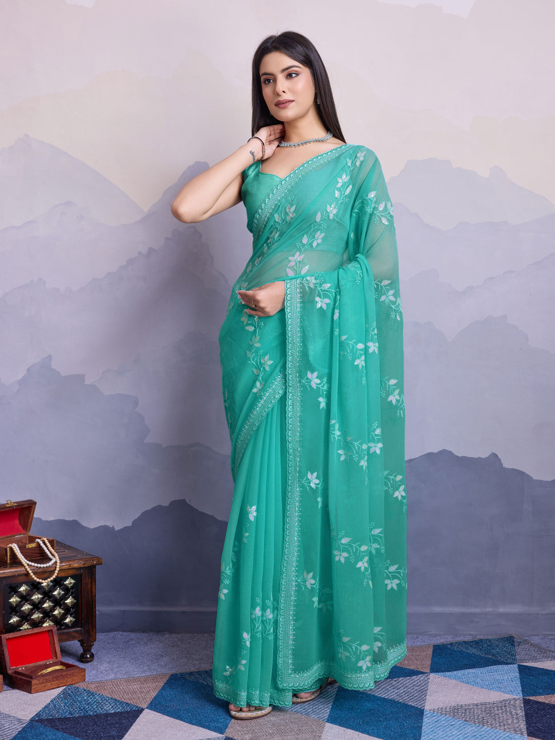 Simmer Chiffon Saree | A Designer Saree for Grand Occasions with Premium Work