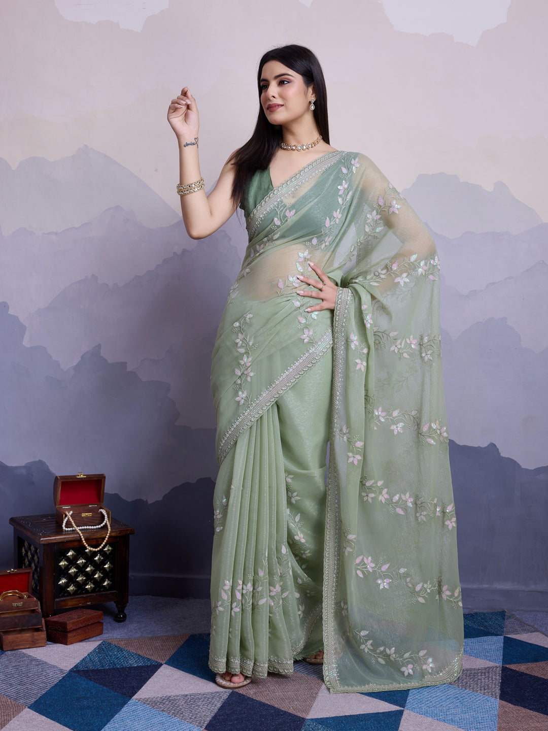 Simmer Chiffon Saree | A Designer Saree for Grand Occasions with Premium Work