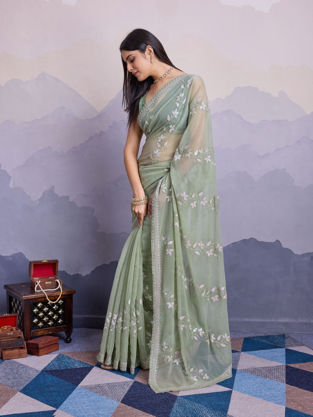 Simmer Chiffon Saree | A Designer Saree for Grand Occasions with Premium Work