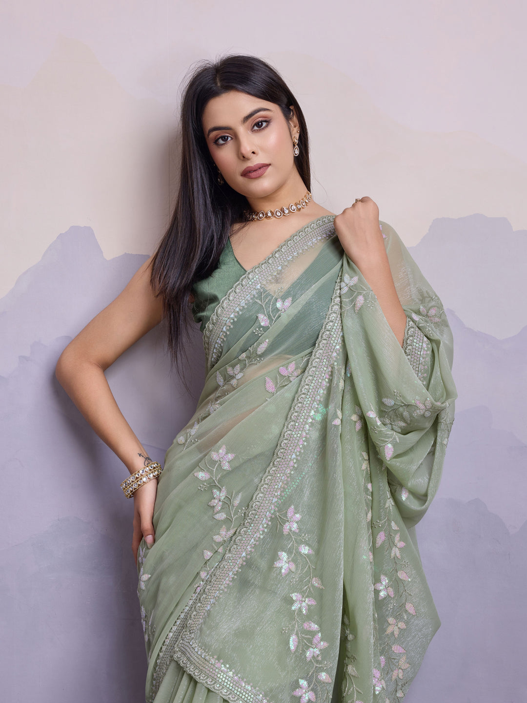 Simmer Chiffon Saree | A Designer Saree for Grand Occasions with Premium Work