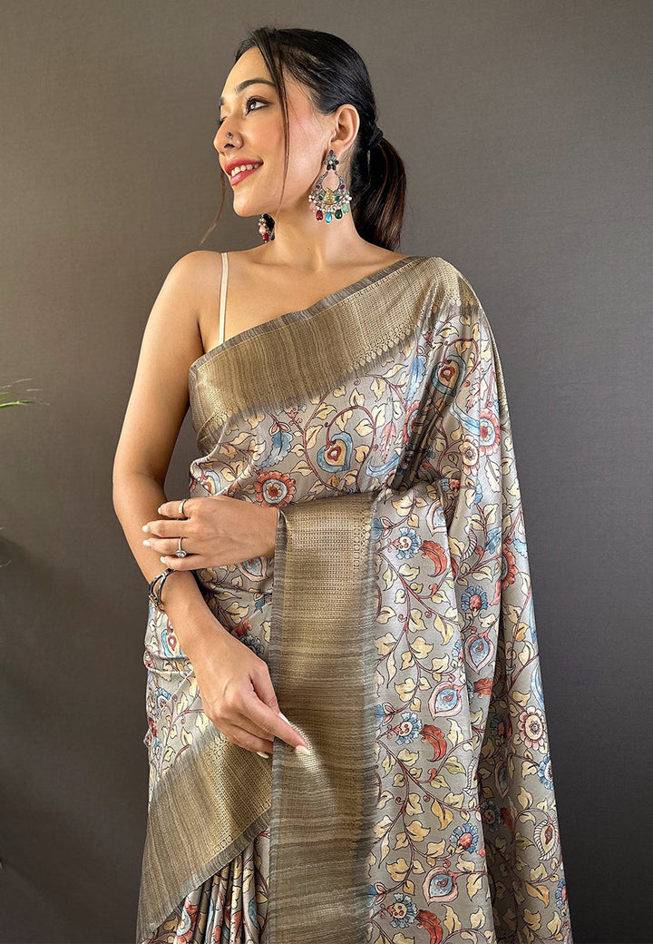 Tussar Silk Saree | Woven Jari Designer with Madhubani Print for Events